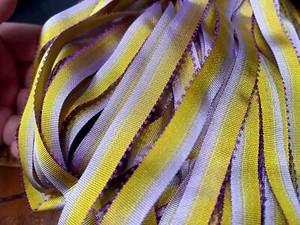 picot edge embroidery 3/8" flower trim  ribbon gold lavender 1yd made in France - Picture 1 of 3