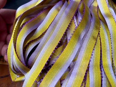 picot edge embroidery 3/8" flower trim  ribbon gold lavender 1yd made in France - Image 1 of 3