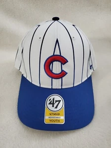 47 CHICAGO CUBS KIDS MVP PINSTRIPE SNAPBACK HAT YOUTH WHITE BLUE NEW - Picture 1 of 7