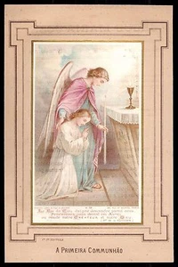 FIRST HOLY COMMUNION - Old Passe-Partout w/ Antique HOLY CARD - Picture 1 of 2