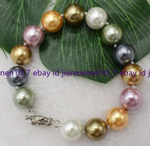 8/10/12/14mm Genuine Multicolor South Sea Shell Pearl Round Beads Bracelet 7.5'' - Picture 1 of 12