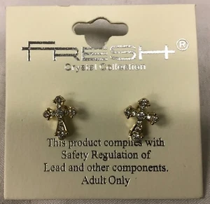 Colección Cristal Fresco - 0.5” Tono Dorado y Cristales Cruz Pendientes - NUEVO - Imagen 1 de 3