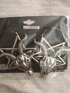 Baphomet Huge Hoop Earrings Occult Sigil Goth New Sealed - Picture 1 of 1