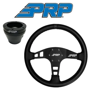 Rueda plana de cuero PRP a rayas negras con adaptador de buje UTV para Polaris/Can-Am - Imagen 1 de 8
