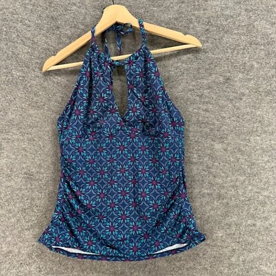 Liz Claiborne Tankini Top Women 12 Blue Floral Push Up Sleeveless Halter Neck - Image 1 of 4