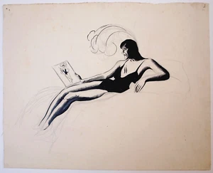 Arthur Wragg (1903– 1976) Ink drawing reclining figure, contemplation, Identity. - Picture 1 of 2