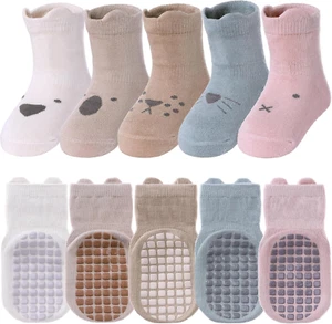 TRUEHAN 5 Pairs Toddler Non Slip Socks with Grips Baby Socks for Kids Girls Boys - Picture 1 of 12
