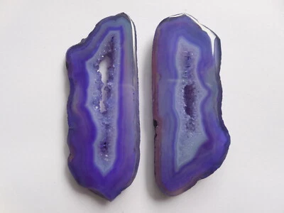 2 Pcs Druzy Agate Slice Purple Pair Loose Quartz Geode Elongated Natural 57MM - Image 1 of 4