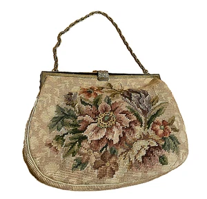 Damenhandtasche, Bügeltasche, alt, Gobelin oder Grospoint um 1930, mehrfarbig - Bild 1 von 4