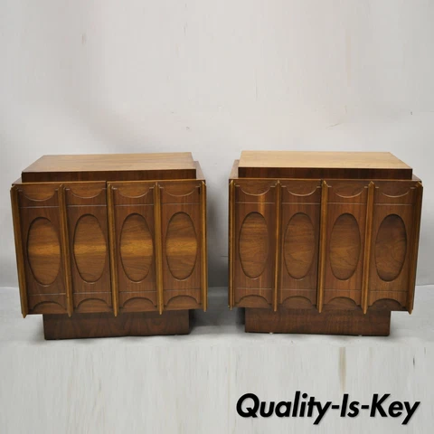 Vintage Mid Century Modern Tobago Sculpted Walnut Nightstands - a Pair Cover