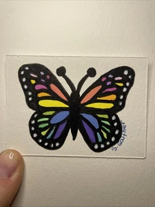 Aceo pintura original, Rainbow Monarch, acrílico, 2,5” x 3,5”, miniatura - Imagen 1 de 3