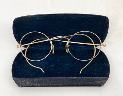 Antiguo DELICADO Marco Redondo de Gafas con Borde de Alambre Dorado  Foto 1 de 4