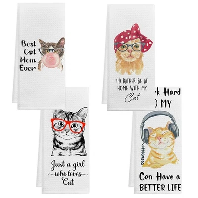 Set of 4 Cat Kitchen Towels 16x24 Inch Cute Decorative Cat Dish Towels Gifts - Image 1 of 4