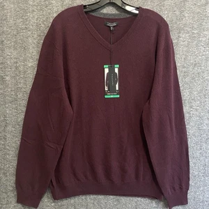 NEW Tahari Sweater Mens XL Burgundy V Neck 100% Cashmere Pullover Soft Luxury - Picture 1 of 7