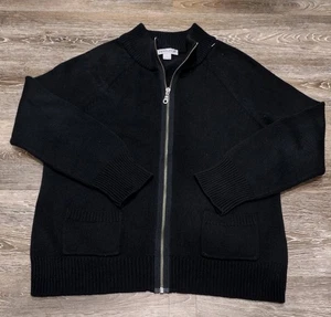 Pendleton Sweater Womens Large Black Cable Knit Full Zip Cardigan Pockets - Picture 1 of 8