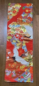Table Runner Japanese Kimono Vintage Woven Embroidered Cranes 39x13” EUC - Picture 1 of 7