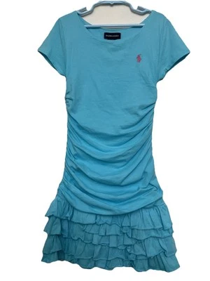 Polo Ralph Lauren 女孩礼服帽短袖浅绿色衬裙褶边小号 7 棉 — 第 1/4 张图片