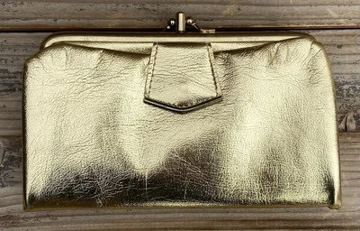 Vintage Clutch Coin Purse Double Sided Wallet Gold Color 60s Hong Kong Mod MCM - Image 1 of 4