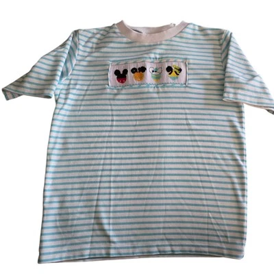 Disney Smocked A Lot Niños Talla 6 Camisa a Rayas Mickey Pluto Donald Goofy Foto 1 de 4