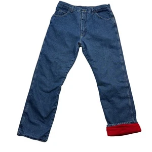 Wrangler Denim Thermal Jeans Rugged Wear Red Fleece Lined Outdoors Mens 36x32 - Picture 1 of 7