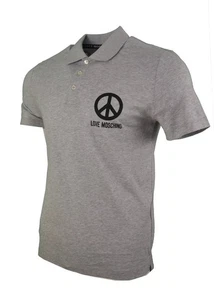 Love Moschino Men Medium Polo Shirt M Grey Black Peace Symbol Logo Soft Cotton - Picture 1 of 3