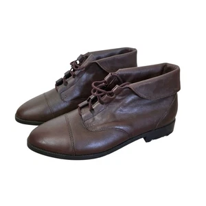 Botines bohemios vintage de cuero marrón para mujer 8,5 bruja hobbit boho con cordones - Imagen 1 de 9