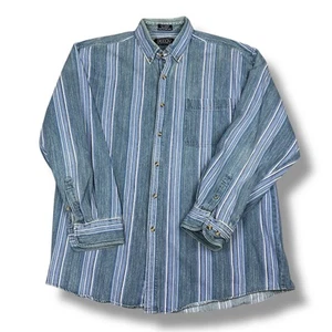 Vtg 90s Sasson Striped Denim Shirt Men’s L Western Wear Button Front Cotton - Picture 1 of 7
