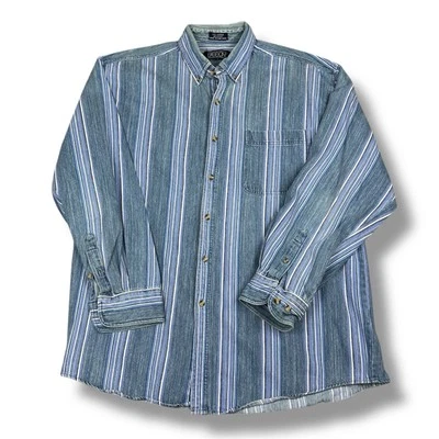 Vtg 90s Sasson Striped Denim Shirt Men’s L Western Wear Button Front Cotton - Image 1 of 4