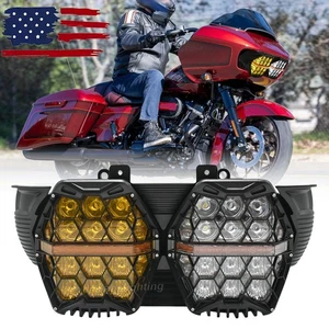 LED Amber + Clear Dual Headlight DRL For 2015-2023 Harley Davidson Road Glide - Picture 1 of 10