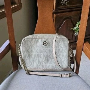 Michael Kors Crossbody Bag Purse Monogram Logo Cream Beige Excellent Condition - Picture 1 of 3