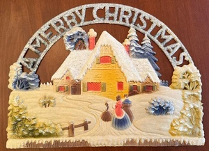 Vtg German Pulp Advertising Topper w/Snowy Scene “Merry Christmas” 10”x13” - Picture 1 of 9