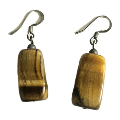 Vintage Tigers Eye Stone Block Dangle Earrings Brown Tan - Image 1 of 4