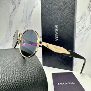 New PRADA Sunglasses Gold & Black 55mm Metal Oval Round Symbole Logo NEW Prada - Picture 1 of 13