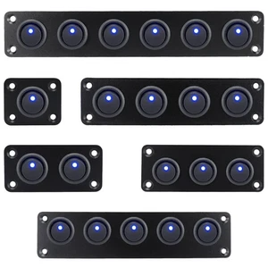 1 2 3 4 5 6 Gang 3 Pin Rocker Switch Panel On Off 12V 20A Blue LED Car Van Boat - Picture 1 of 13