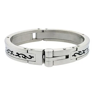 Men Women 15MM Stainless Surgical Steel Enamel Patterned Bracelet 8.5" - Picture 1 of 1