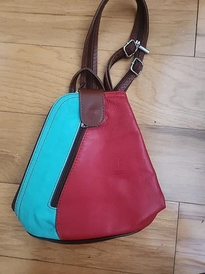 Mini Mochila Cartera Vera Pelle Italiana Verde Rojo Cuero Marrón Negro Ajustable Correas Foto 1 de 4