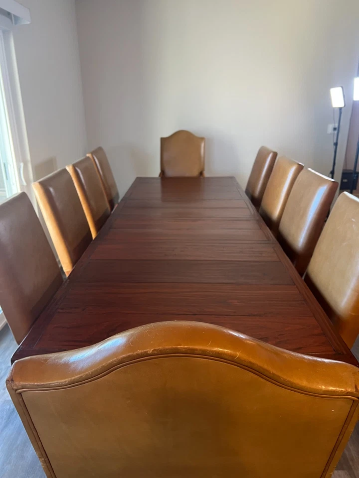 Juego de mesa de comedor vintage raro Henredon Adquisitions caoba 12 sillas 2 hojas Foto 1 de 4