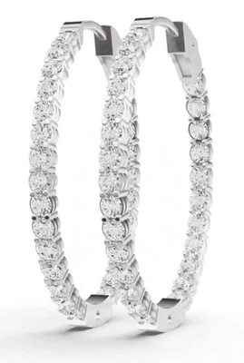 14K White Gold Lab Grown Diamond Hoop Earrings 1 Ct Total Inside Out 22 mm - Image 1 of 4
