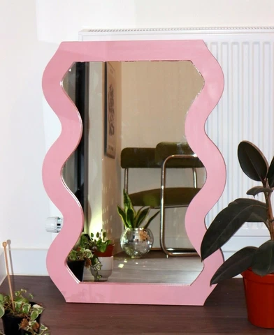 Pink Wavy Mirror Handmade, Wavy Mirror, Wall Mirror, Pink Mirror, Curvy Mirror Cover