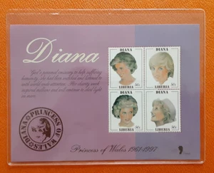 LIBERIA África MNH Princesa Diana Hoja de Recuerdo con Bolsa Protectora y CERT 3331 - Imagen 1 de 2