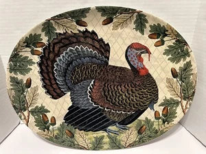 John Derian Target 14 1/2"x18 3/4" Oval Platter Fall Turkey Acorns Leaves Border - Picture 1 of 3