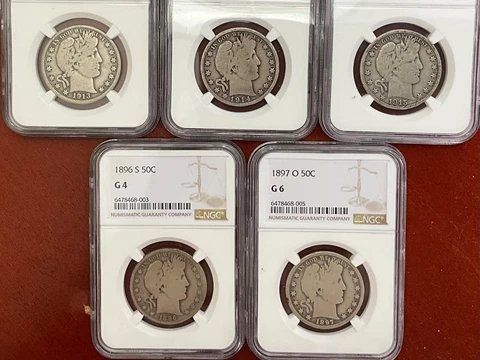 BARBER HALF DOLLAR NGC G6-VG8 ALL SCARCE DATES 1913-1915 P 1896 S 1897 O NICE Cover
