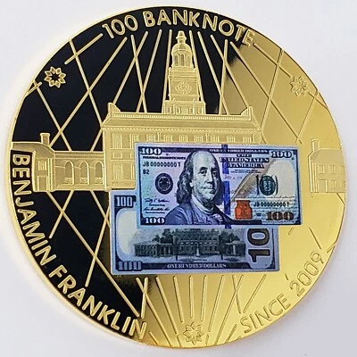 2010 Benjamin Franklin $100 Banknote USA Commemorative Proof 2" Coin BS5002 - Image 1 of 4