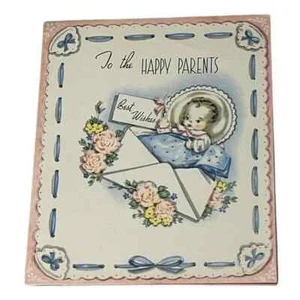 An die glücklichen Eltern Vintage Glückwunschkarte um 1943 CBX - Bild 1 von 5