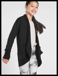  NWT Athleta Girl Wrap 'N Roll Sweatshirt 2.0 Size S/7 Color Black - Picture 1 of 4