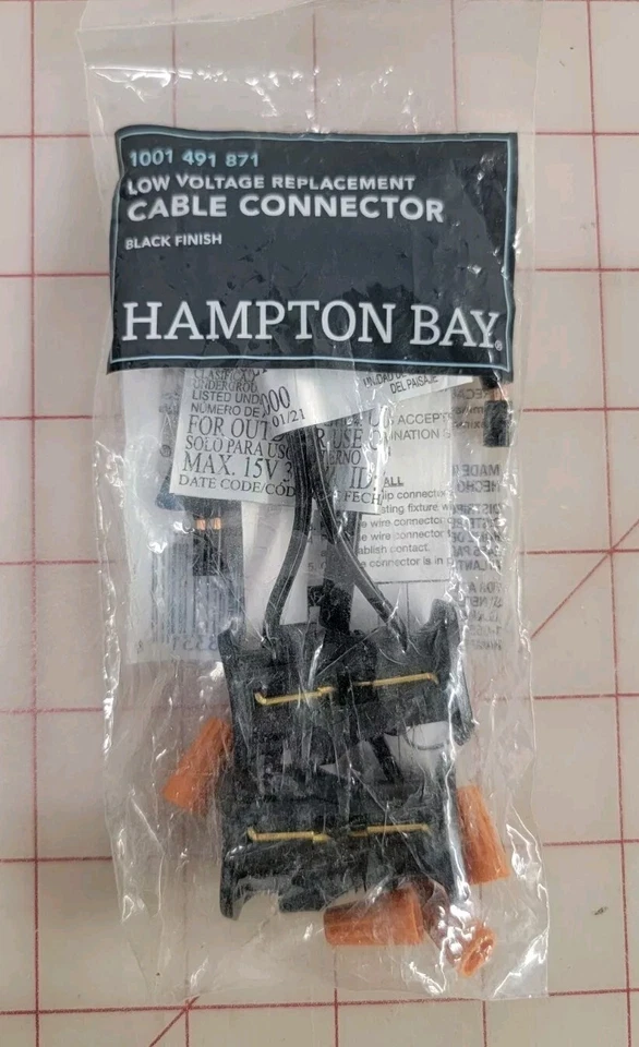 Hampton Bay Low Voltage Black Replacement Cable Connector Outdoor 2pk 1001491871