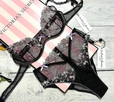 Victoria’s Secret by FOR LOVE & LEMONS Negro Sexy Amour Sujetador Cintura Alta Panty Set Foto 1 de 4