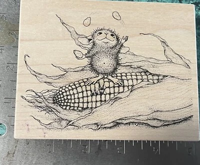 Stampa Rosa House Mouse Wood Mounted Rubber Stamp Juggling Corn - Image 1 of 2