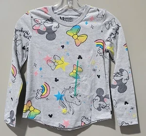 Disney Girls' Medium 7/8 Minnie Mouse & Bows & Unicorns Gray Long Sleeve Tee - Picture 1 of 7