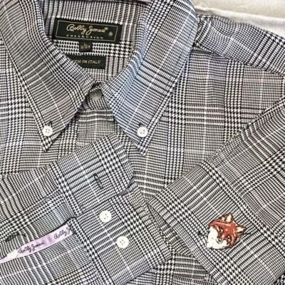 Bobby Jones Collection L Gray Check Long Sleeve Cotton Shirt Woven in Italy Fox - Image 1 of 4